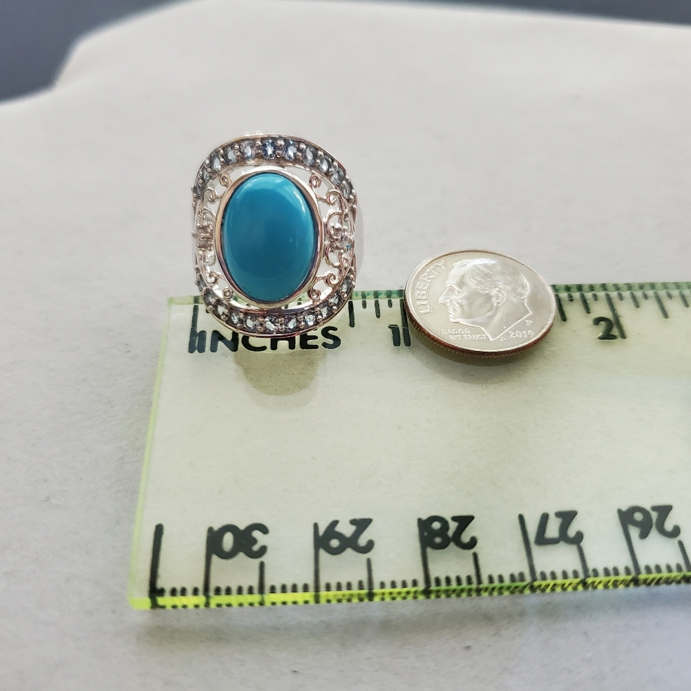 Sterling Turquoise Blue Topaz Ring 7.25 - Picture 12 of 15